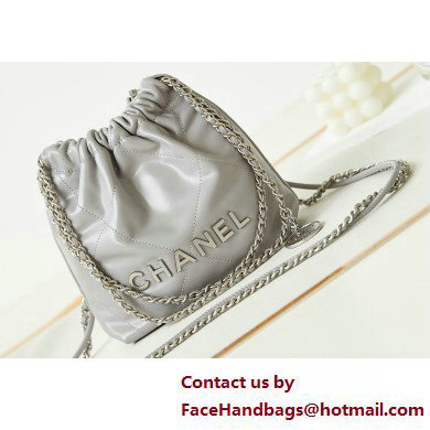 Chanel Shiny Calfskin  &  Silver-Tone Metal CHANEL 22 Mini Handbag AS3980 Gray